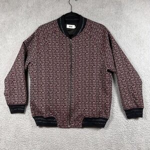 Reiko Jacket Womens Medium Black Red BARNEY Full Zip Retro Pattern Lined